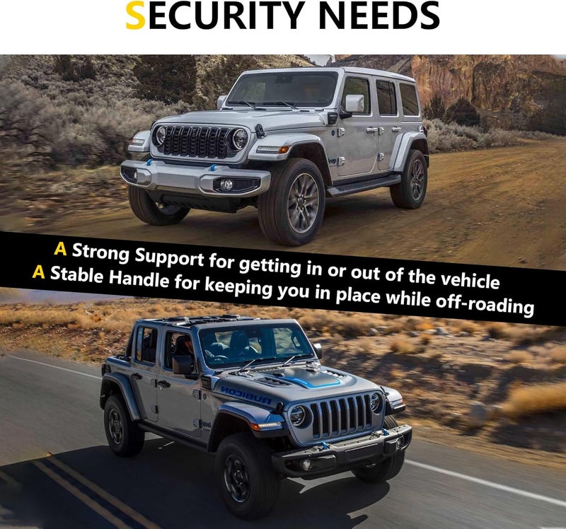 RERPRO Front Rear Door Roll Bar Grab Handles Compatible with 2024 2025 Jeep Wrangler JL 4 Door 4XE Gladiator JT Interior Accessories Paracord Grip Handle, Keep Airbag Function, 4 Pack Black Classic - Image 4